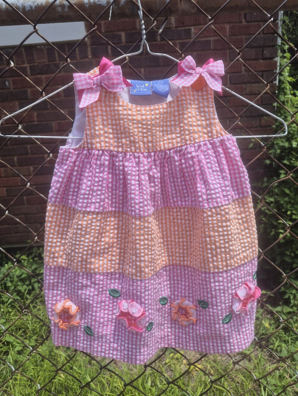 J Crew Crew Kids Infant Girl Summer Dress Button Bow Shoulder Bud Flowers Border